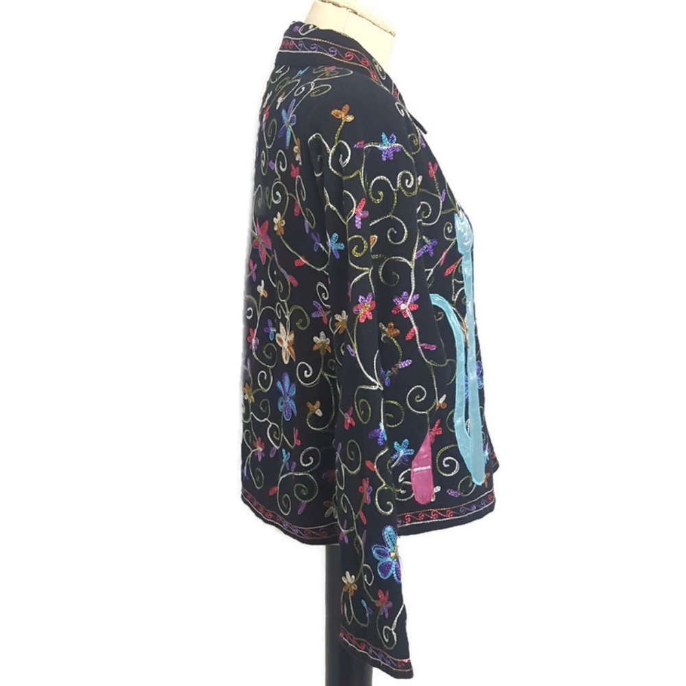 Fun Colorful Cat Embroidered Statement Jacket - Picture 3 of 8